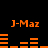 Orange pixelated text and bar graphs on black background, with two identical 'J-Maz' labels above each of two distinct horizontal bar graph sequences.