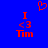 Blue background with red pixelated text and symbols: two 'I <3 Tim' arrangements, one heart symbol above center.