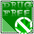 Green background with 'DRUG FREE' text and a white prohibition symbol over a green leaf, bordered by black and white checkered patterns.