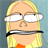 Pixelated cartoon-style icon of a character with blonde hair, glasses, and a black mouth covering against a blue background.