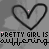 Animated sequence of heart outlines with pink pixel dots shifting across the frame, accompanied by repeating text "PRETTY GIRL IS SUFFERING" in black and pink.