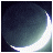 Pixelated crescent moon with glowing edge against dark background, text overlays appear and disappear across four