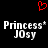 Red pixelated heart symbol above two identical white pixelated text blocks reading 'Princess Josy' on black background.