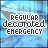 Static image of a blue-toned background with repeated text overlay reading "REGULAR decoded EMERGENCY" in white pixelated font.