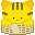 Animated contact sheet of a yellow cartoon cat with brown stripes peeking over a waffle-like grid, displayed in 10 frames across a gray background.