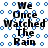 Pixelated text "We Once Watched The Rain" repeats across a white background with blue circular and wavy patterns, showing animation changes in text clarity and background elements.