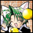 A pixelated anime-style character with green hair and cat ears holding a yellow ball, next to text reading "Anime IM" and "cDM" on black background.