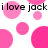 Pixelated pink circles and text 'i love jack' repeat across a white background with animated color shifts between light and dark pink hues.