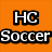 Orange background with black text 'HC Soccer' and '#19', a soccer ball on grass under blue sky.