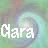 Pixelated static icon with white text "Clara" over a blurred multicolored background featuring green, blue, and purple hues.