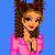 Pixel art contact sheet showing three frames of an animated icon featuring a cartoon woman in pink and white clothing with repeated text "hott stuff" on blue background.