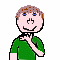 Pixelated character in green shirt with brown hair, showing sequential actions of hand near neck, hand near nose, and hand near mouth with green object.