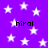 Purple background with white stars and repeated text 'hiral' in pixelated font.