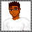 Pixel art of a person with brown skin and short dark hair wearing a white shirt, alongside text reading 'i bang in my whit tee' on a spotlighted background.