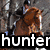 Animated icon shows two horseback riders jumping obstacles with text overlays reading 'hunterjumper' and 'lover'.