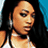 A 48x48 pixel buddy icon featuring a woman with long dark hair, silver hoop earrings, and a white halter top against a blue background with text elements.