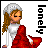 A 4x3 contact sheet of pixel art frames showing a cartoon girl in red dress with white accents, each frame displaying the word 'lonely' vertically on the right side with alternating black and red text colors.