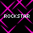 Pixelated text 'ROCKSTAR' repeated four times on a black background with pink geometric lines forming a pattern
