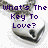Pixelated image with purple text reading "What's The Key To Love?" over a grayscale anchor symbol on white background.