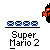 Pixelated character with white head and blue body holding a small orange-and-white ball, standing above four blue rectangular blocks on gray background.