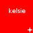 Red background with repeated white 'kelsie' text and changing white symbols above each text