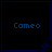 Four identical dark blue each display 'Cameo' text with a small pixelated alien icon below it, arranged in a on black background