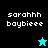 Pixelated text 'sarahhh baybieee' appears on four colored backgrounds with a star icon changing from cyan to black.