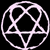Three variations of a pentagram symbol within circular borders displayed in a : top-left white on black, top-right dark outline on light background, bottom-center fiery orange-yellow with flame effects