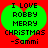 Two identical green heart-shaped icons on red background with black pixelated text reading "I LOVE ROBBY MERRY CHRISTMAS -Sammi".