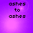Purple background with pixelated text 'ashes to ashes' in black, four identical arranged in a