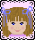 Pixelated doll avatar with brown hair, blue bows, and pink clothing, showing two states: one with closed eyes and one with open eyes.