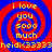 Four identical display red and blue spiral patterns with yellow text reading "i love you sooo much" and "heidi(33333)" on a solid background