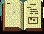 pixelated book icons with changing text lines on their pages, each icon has a brown base and light yellow pages with dark brown text