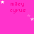 Pink background with repeated 'miley cyrus' text and white/pink star animations.