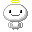 Four 32x32 pixel animated frames of a white cartoon character with black eyes, gray limbs, and yellow halo arranged in a contact sheet.