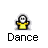 Six-frame animated contact sheet of a pixelated stick figure dancing in yellow shirt with varying arm positions and motion blur effects.