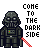 A 5x5 contact sheet of pixel art frames showing a Darth Vader-like character with changing text above him, each frame featuring the same character holding a red lightsaber against a white background.
