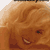 Static pixelated image of a cartoon-style face with light brown hair and closed eyes, showing partial facial features including an eye, nose, mouth, and cheek in warm orange-brown tones.