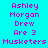 Pixelated text reads 'Ashley Morgan Drew Are 3 Musketers' in pink on cyan and green backgrounds with no visible motion changes.