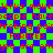 Red pixelated text on a green and blue checkered background with repeated phrases and partial words.