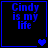 Blue pixelated text "Cindy is my life" on black background with blue border, accompanied by heart symbols in various states.