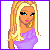Pixel art contact sheet of a blonde woman in purple dress with text panels reading "I love you like a fat kid... loves cake!" across four frames.