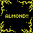 Yellow pixelated text and border on black background with four instances of 'ALMOND!!' and a central starburst pattern.