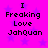 A static image with a bright pink background featuring purple stars and pixelated text reading "I Freaking Love JahQuan" in four identical quadrants.