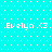 Cyan background with white dot pattern; four identical pixelated text blocks reading 'Evelyn <3' in white sans-serif font arranged in a