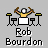 Pixel art of a drummer with raised arms at a drum kit, labeled 'Rob Bourdon' on left and 'Linkin Park' on right.