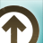 Brown arrow pointing upward within a partial circular arc on white background with light blue gradient edge.