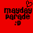 Red background with black pixelated text 'mayday parade' and ':D' below, with a heart symbol above the text in the first frame.