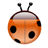 Pixelated orange ladybug icon with black spots, two antennae, and a white outline on gray background.
