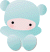 Two pixelated light blue figures with rounded ears, pink cheeks, and black eyes stand side-by-side against a gray background.